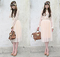 Good Vibrations!! - Nude pumps, Topshop, Bangles, H&M, Scarf worn as headpiece, Weeken, Sheer lace polo, H&M, Tulle midi skirt, Weeken, Bag, Mulberry, Gold elephant ring, Weeken, Camille Co, Philippines