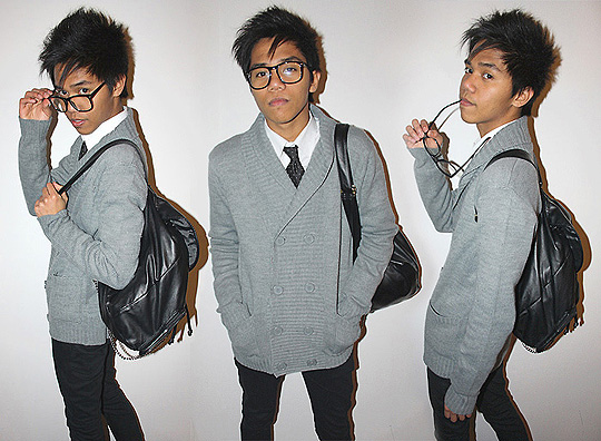 Stop staring at me like someone famous!  - Knitted Double-Breasted Cardigan, H&M, Leather Bag pack, H&M, Jerome Centeno