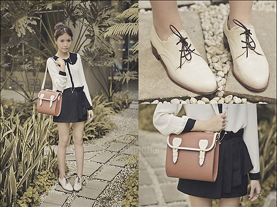 Shoes and Bag, amaazing. - High-waisted pleated shorts with ribbon, Weeken, Peter pan collar sheer top, Weeken, Tricia Gosingtian