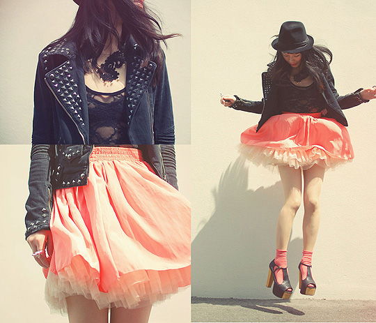 Studs, lace, pink  - Bodysuit, American Apparel, Skirt, American Apparel, Shoes, Weeken, Shan Shan