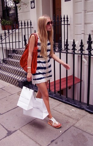 Streets of London  - Blue/white striped dress, Weeken, Shoes, Weeken, Bag, H&M, Carolina Engman