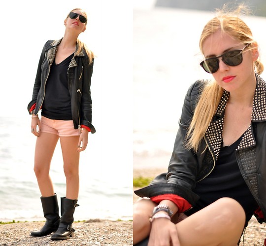 Who can resist studded leather jackets?  - Persol sunglasses, Weeken, Bad Spirit studded leather jacket, Weeken, Chiara Ferragni