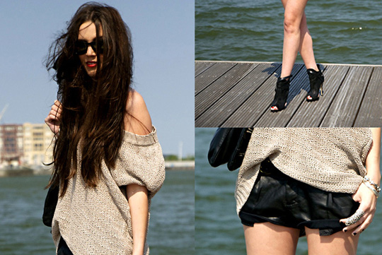 Shorts&knits , Candy, Peep toe ankle boots, Topshop, Leather look shorts, Zara, Knitted sweater, H&M, Candy, Netherlands