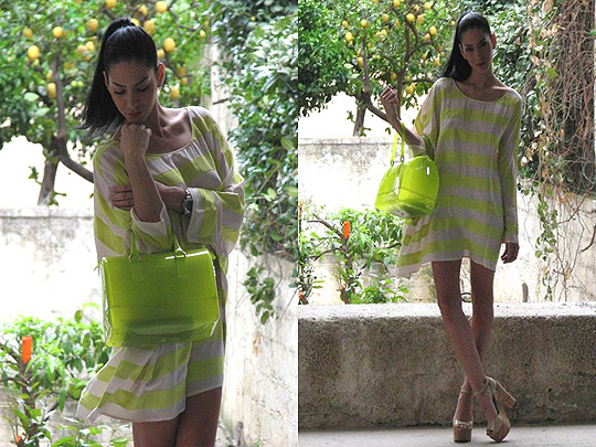 Think neon! Think stripes! , Konstantina Tzagaraki, Neon dress blouse, Weeken, Shoes, Weeken, Konstantina Tzagaraki, Australia
