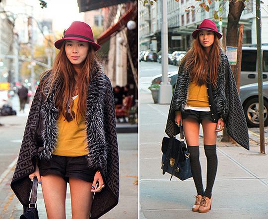 Braving the Cold in the Streets of New York. - Cape, Fendi, Lace Up Oxford Heels, Chloe, Bag, Weeken, Aimee Song