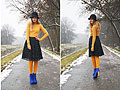 Black hat & pleated skirt, Skirt, H&M, Turtleneck sweater, Mango, Hat, Weeken, Blue suede shoes, Weeken, Mirka Germanova, Slovakia