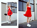 Lady in Red., Red dress, Weeken, Knee high socks, Vans, BAGS, Weeken, Martina M, Finland