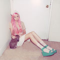 Bubble Gum Pink & Mermaid Green - Lace top, American Apparel, Chiffon skirt, American Apparel, Aqua platforms, Weeken, Elle Ribera, United States