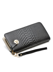 Long leather zipper wallet crocodile pattern hand