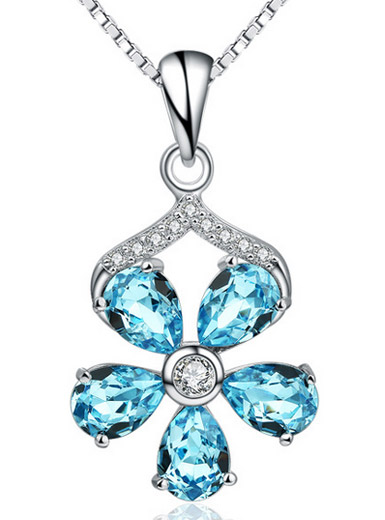 Small plum blossom color blue crystal necklace pendant