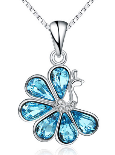 925 sterling silver European and American Choi Po crystal peacock necklace pendant accessories