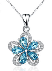 925 sterling silver creative plum bluish crystal diamond pendant