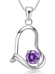 Purple Diamond Heart Pendant in Sterling Silver