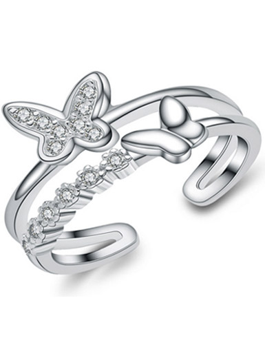 S925 sterling silver micro-inlaid delicate butterfly zircon ring