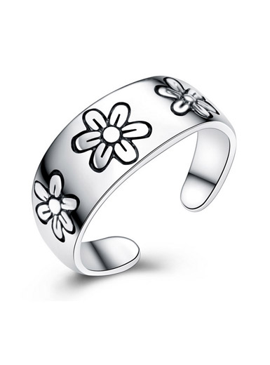 Sterling Silver Printed Chrysanthemum Opening Ring