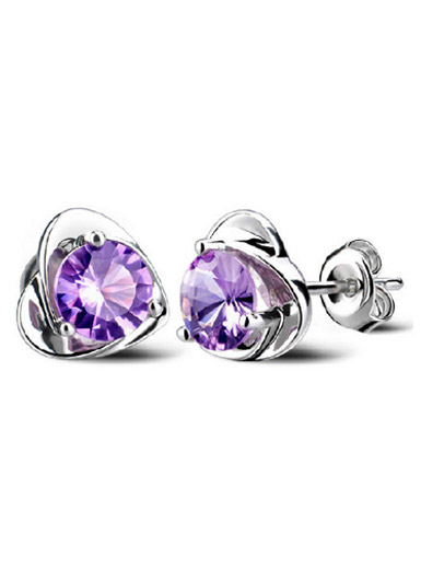 Amethyst Heart Earrings in Sterling Silver