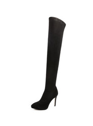 Genuine leather knee zipper high-heeled thin stovepipe stretch boots