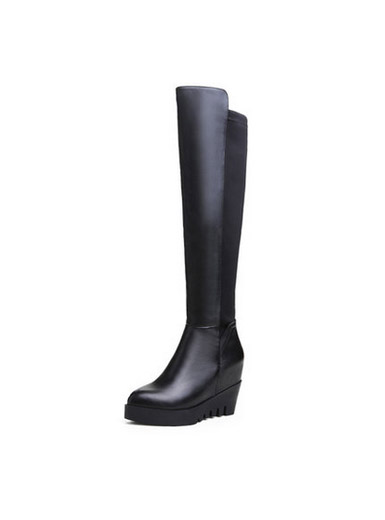 Autumn and winter new leather knee-length stovepipe stretch boots