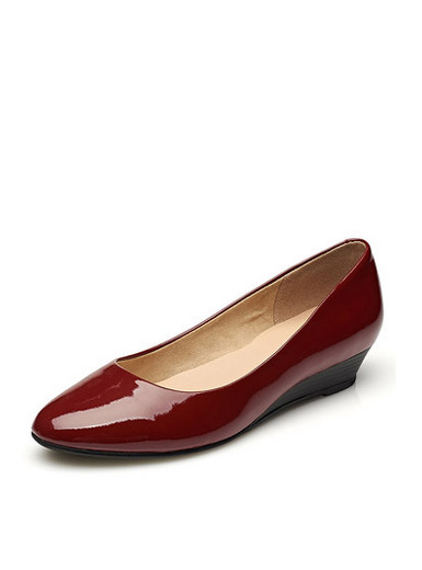 Daphne genuine round shallow shallow slope slope with plain patent leather flat commuter shoes