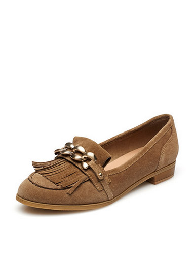 Daphne genuine rough with fringed metal surface decoration deep flats fashion flat shoes